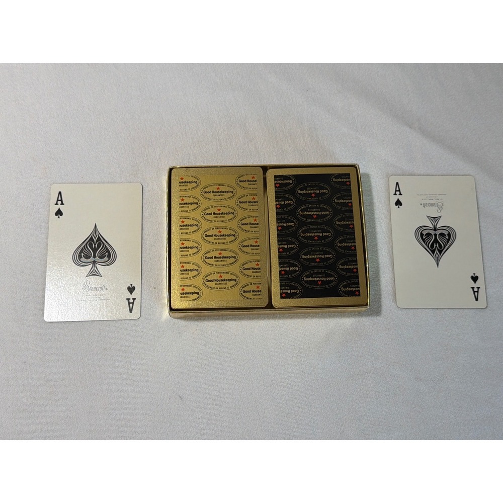 VTG Stancraft Good Housekeeping Playing Cards Double Deck Set Gold Black Case